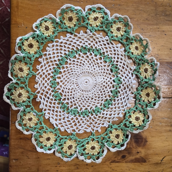 Handcrafted Floral Crochet Doily - Green and Yellow - Picture 1 of 1